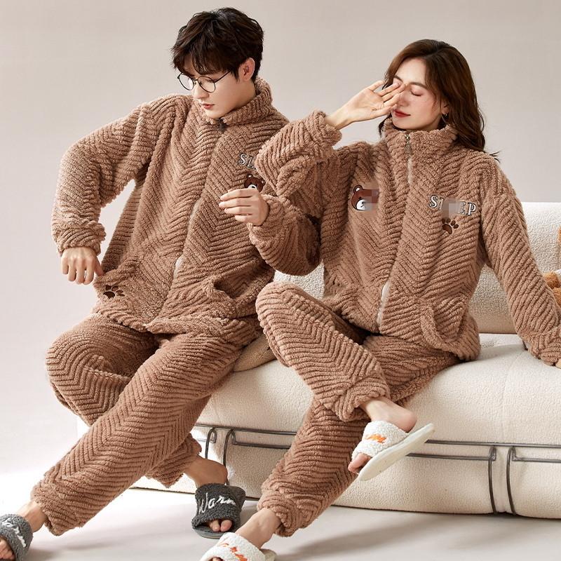 Vinter Plysch Par Pyjamas Set: Stilfull Sportdragkedjedesign för Män & Kvinnor