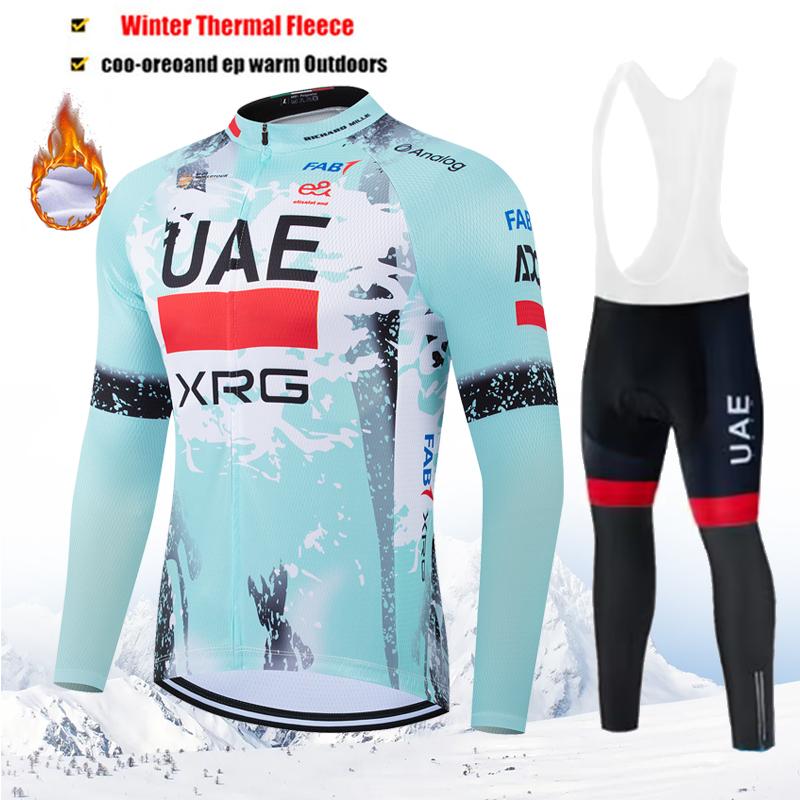 

UAE Winter Cycling Jersey Set Men Thermal Fleece Bicycle Clothing MTB Bike Bib Pants Ropa Ciclismo Triathlon Maillot Ciclismo Asian size-4XL