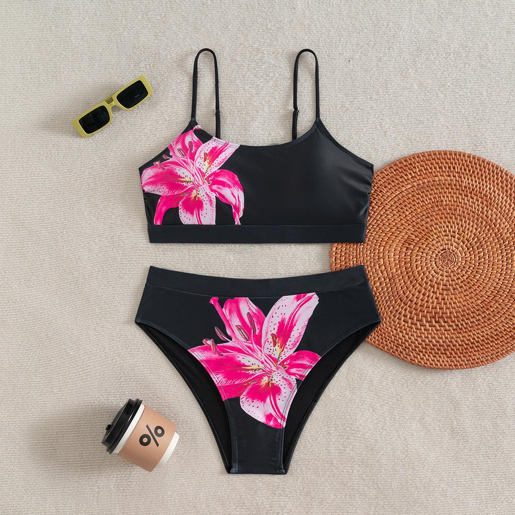 Printed U-shaped High Waist Bikini Sexy Split Swimsuit