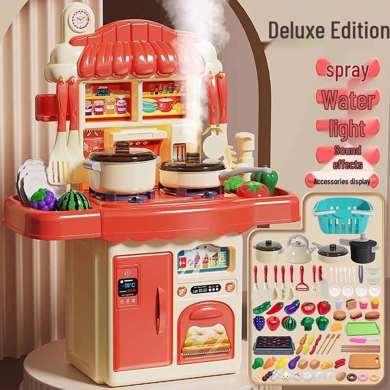 Playhouse Kitchen & Dining Table Set with Spray Light – Realistic Cooking Toys for Girls.