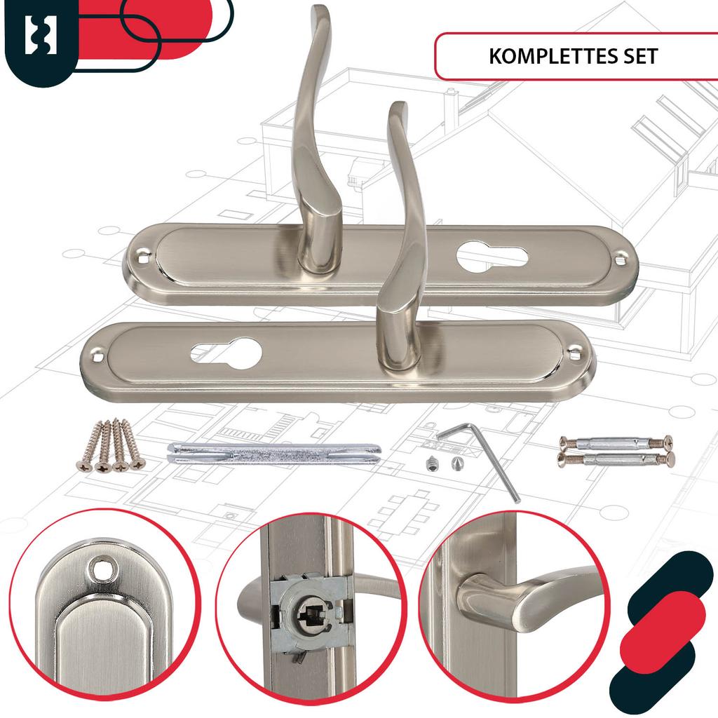 Door Handle Long Plate for Cylinder Insert Classic Satin 72