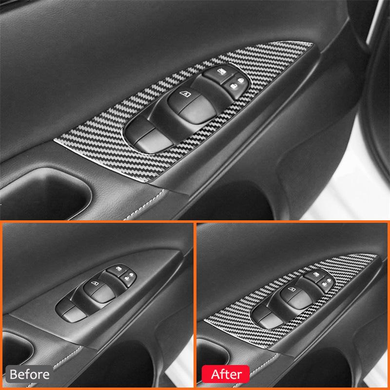 For Nissan Sentra 2016- Accessories Carbon Fiber Auto Interior Power Window Switch Lifter Buttons Panel Decoration Stickers