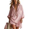 2026 Cross-border Europe and America Summer New Women's Fashion Cotton Linen Pockets Beach Shorts Shirt Set