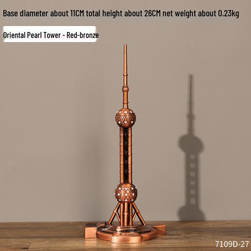 Envy Porcelain Oriental Pearl Tower Model: Shanghai Architectural Souvenir Figurine for Desktop Decoration.