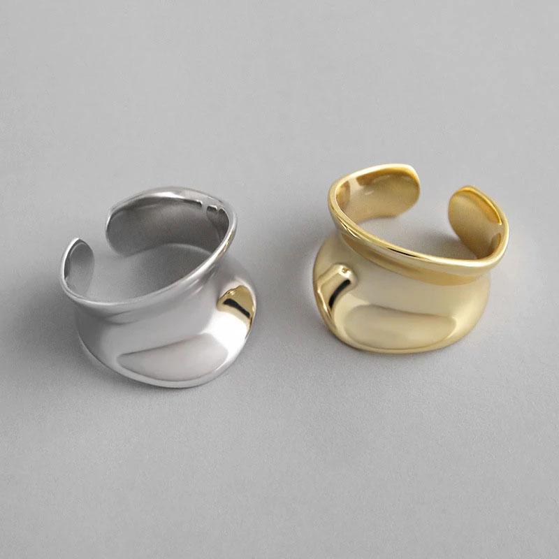 925 Silver Rings For Women Hollow Out Gold Color Temperament Personality Fashion Female Trendy Resizable Opening Rings
