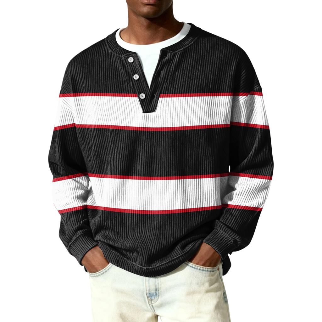 Men's Button-Down Collar Long-Sleeve Ribbed Knit Pullover