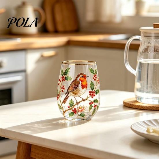 Non-slip Curved Glass Cup, Egg Shape Clear Lead-Free Crystal Enamel Painted Golden Rim Elegant Gilded Vintage Drinking Tumbler, Large Capacity