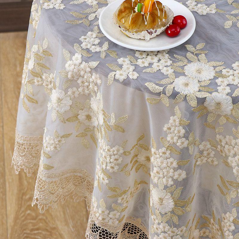 Elegante weiße Tischdecke aus Spitze im französischen Stil mit Blumenmuster - Polyester, rechteckig, handgefertigtes Webdesign für romantische Tischdekoration, Hochzeit