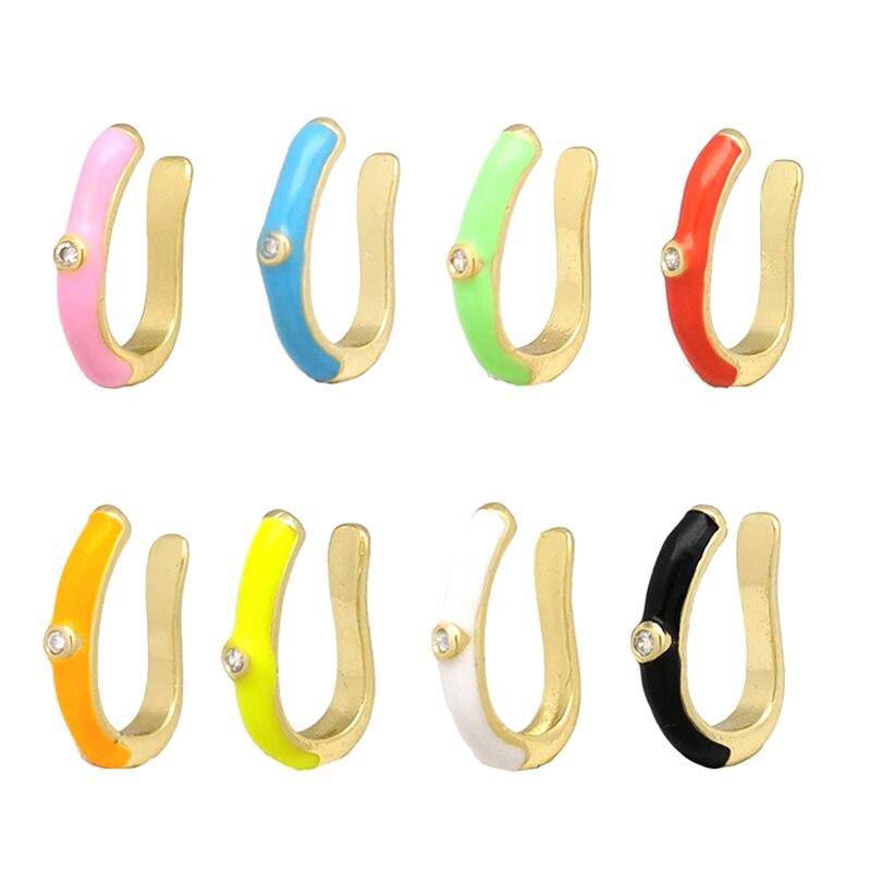 Single One Ear Cuff Neon Green Yellow Bright Fluorescent Jewelry Geometric Round U Clip On Earrings No Piercing Earcuff Aretes