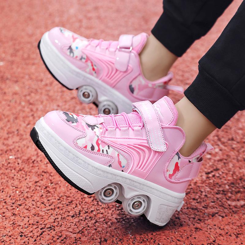 Regulowane Wrotki Czterokołowe dla Dziewcząt w wieku 6-15 lat – Przekształć z Butów do Chodzenia w Wrotki