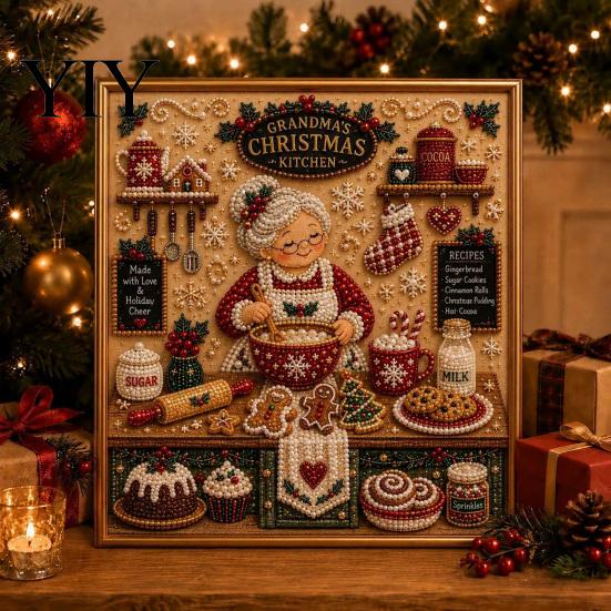 Detailed Resin Faux Diamond Kit Christmas Pearl Art Kit, 20x20cm Xmas Painting DIY Sparkling 3D Craft for Adults, Festive Wall Decor Unique