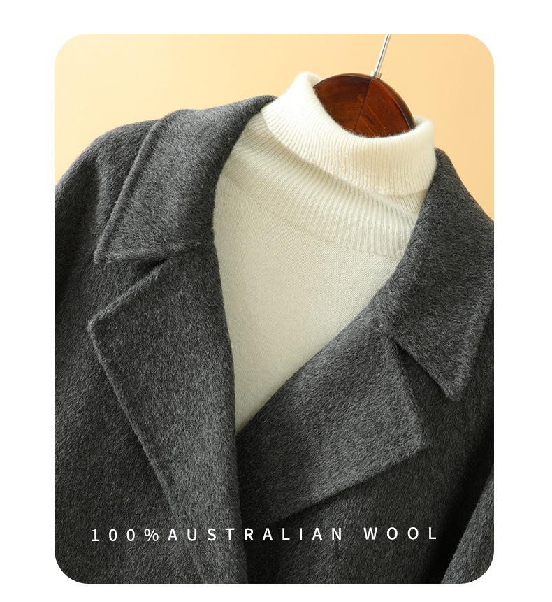 Women's Petite Double-Breasted Mid-Length Lapel Wool Coat - Versatile for Autumn/Winter