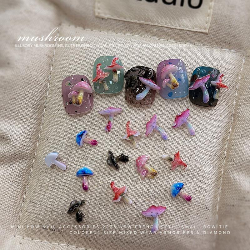 

50 шт. Мини-грибы Микс Нейл-арт Сделай сам Мультяшные Смоляные Аксессуары для Ногтей Стереоскопическое Украшение Шармы Нейл-арт