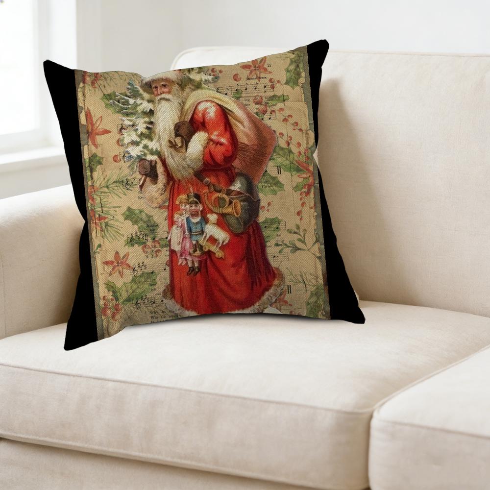 1Pc Vintage Style Cushion Cover Red Santa Claus Print Pillowcase For Sofa Bed Decorative Throw Case 45X45Cm