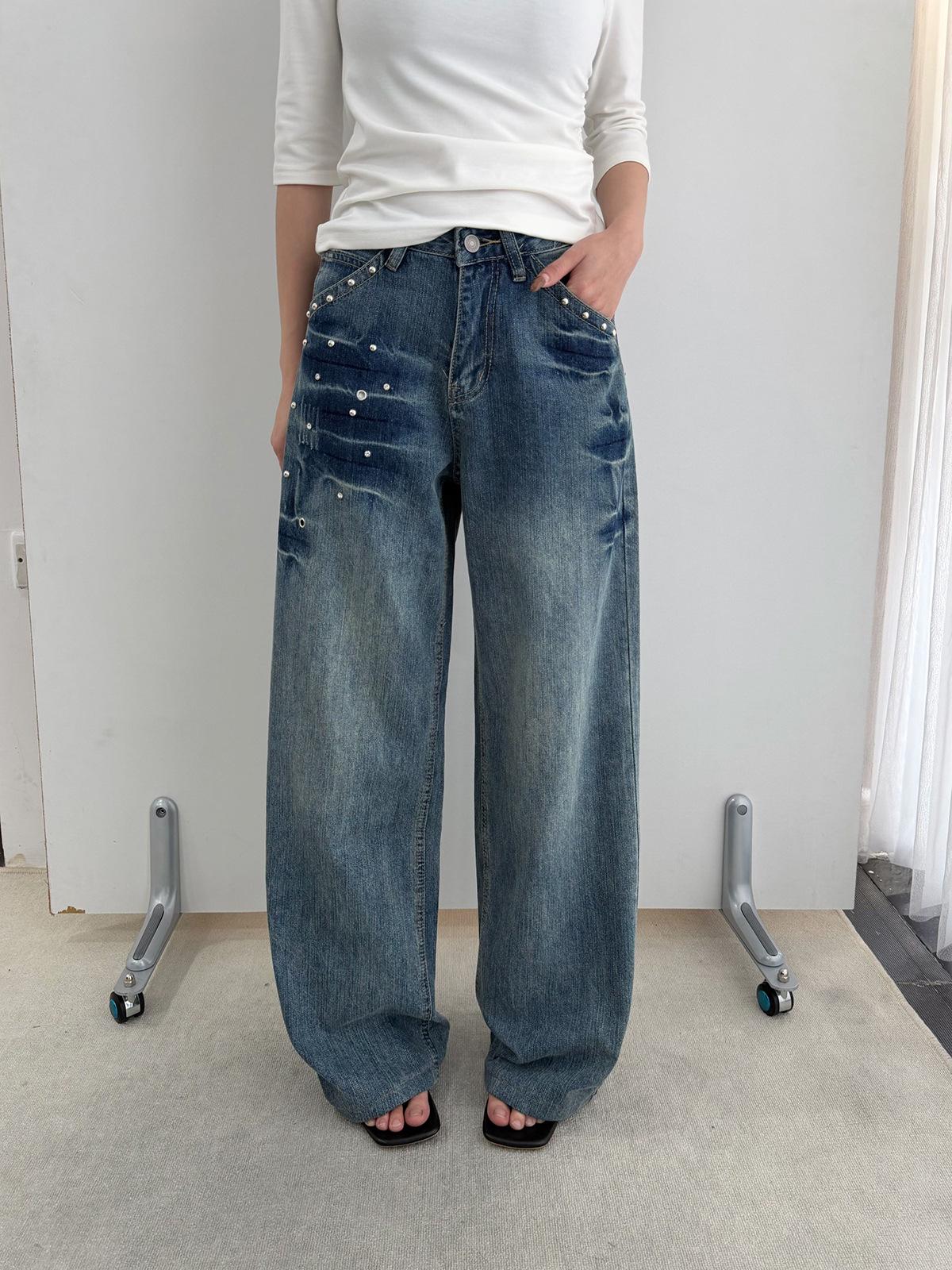 Yuyi 2025 Autumn/Winter Women s Retro Velvet Tie-Dye Wide-Leg Denim Pants L (up to 60kg)