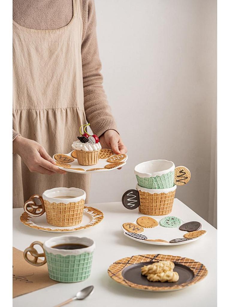 Cute Korean-Style Ceramic Mug & Cookie Series Tableware Set: Coffee Cup, Breakfast & Dinner Plates, Dessert Plate
