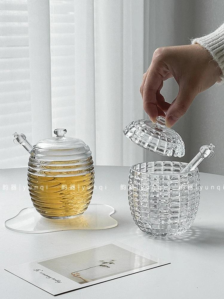 Honey Glass Jar Syrup Jam Storage Jar Storages Jar with Lid Mixing Rod Honey Jars Kitchen Storages Tools Food Storage Containers