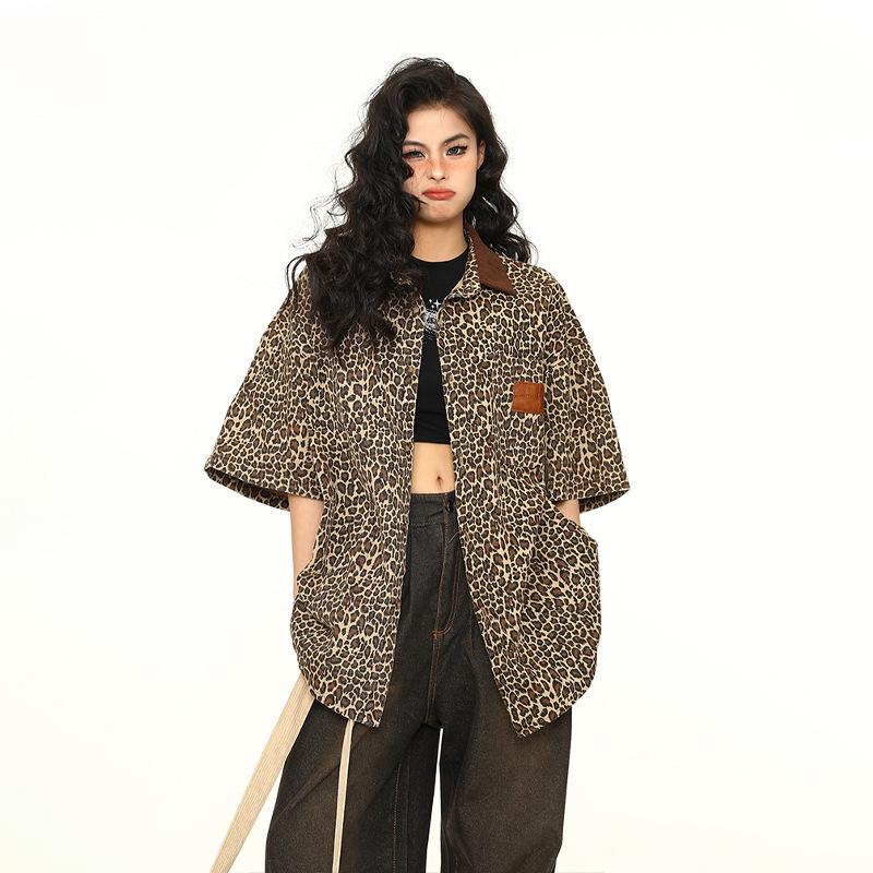 2026 Summer Unisex Retro Leopard Print Denim Polo Blazer M цветной печати леопарда