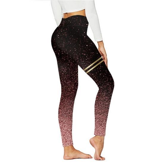 Women Leggings High Waist Slim Fit Hip Lift Yoga Pants Glitter Golden Stamping Stretch Pants Travel Work School Daily Wear
