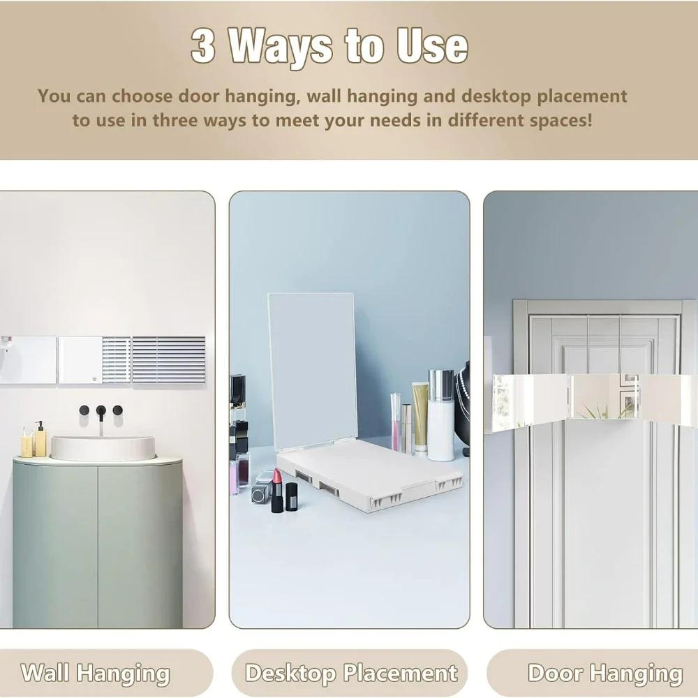 LED Lights 3 Way Mirror for Self Hair CuttingRechargeable 360° Mirror with Self Haircut Mirror with Height Adjustable Hooks,