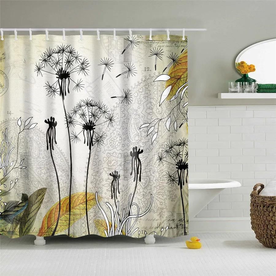 Flower Dandelion Red Rose Small Fresh Shower Curtains Bathroom Curtain Set Frabic Waterproof Polyester Bathroom Decor With Hooks