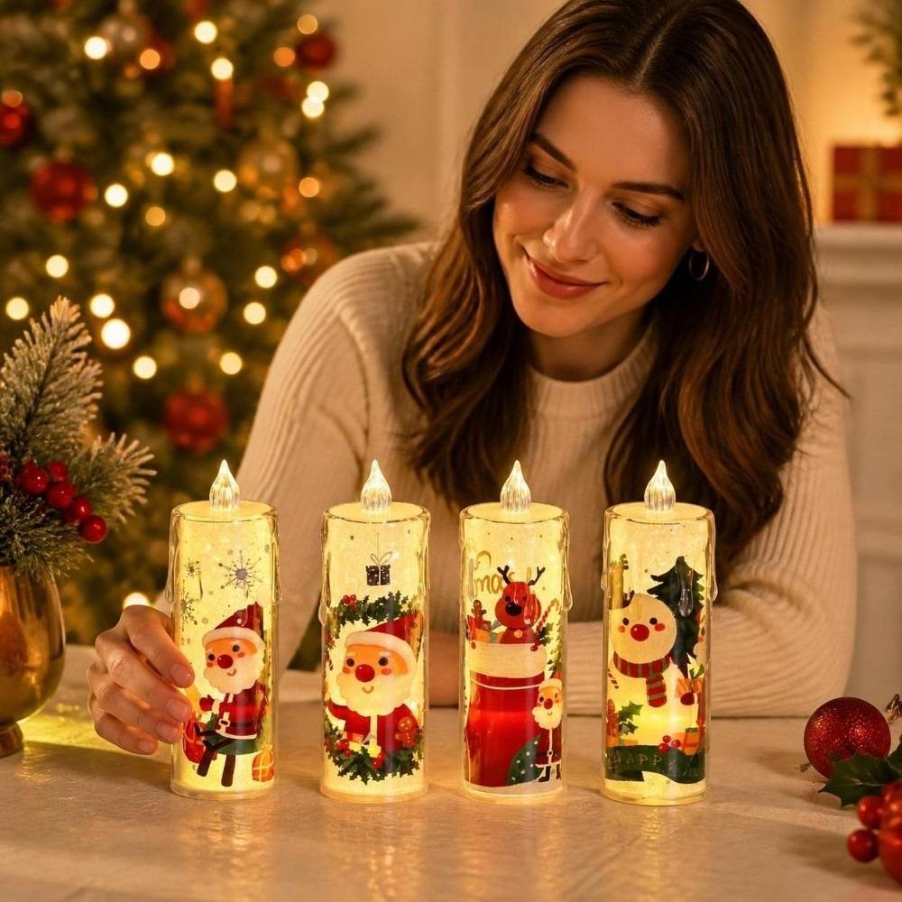4pcs Battery Powered LED Candle Light Set Santa Claus Holiday Night Lights  Birthday Party