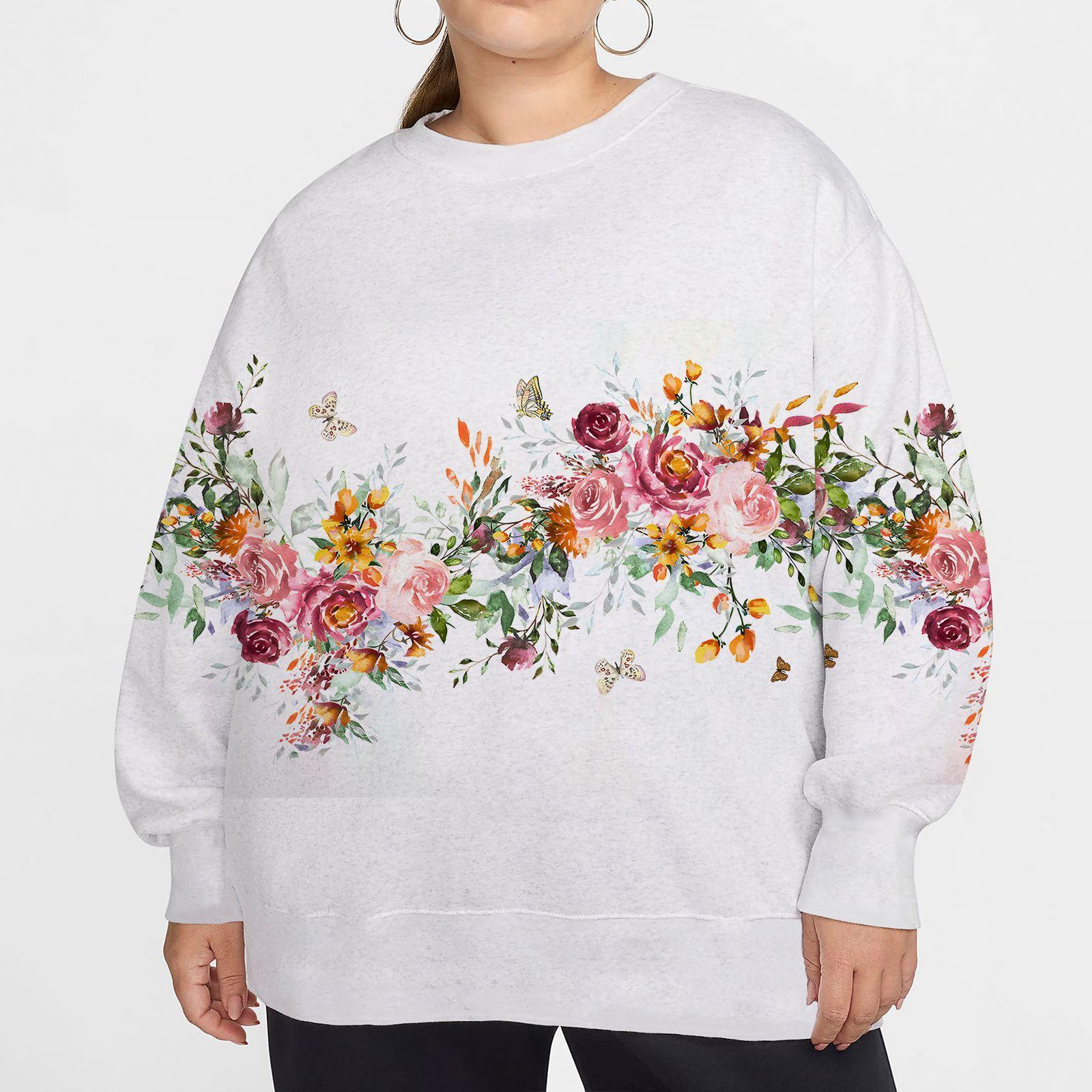 Толстовка с круглым вырезом и цветочным принтом больших размеров — фото 3