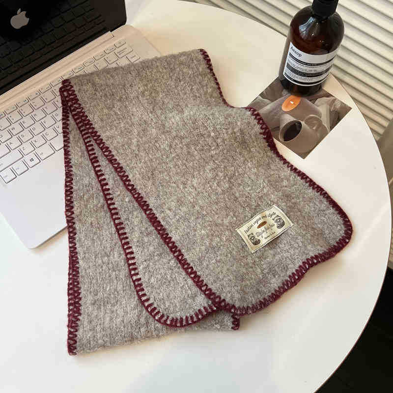 

Ретро-расслабляющий сезонный шарф женский зимний шов утолщенный теплый шейный вязаный шарф для студентов старших классов светло-серый