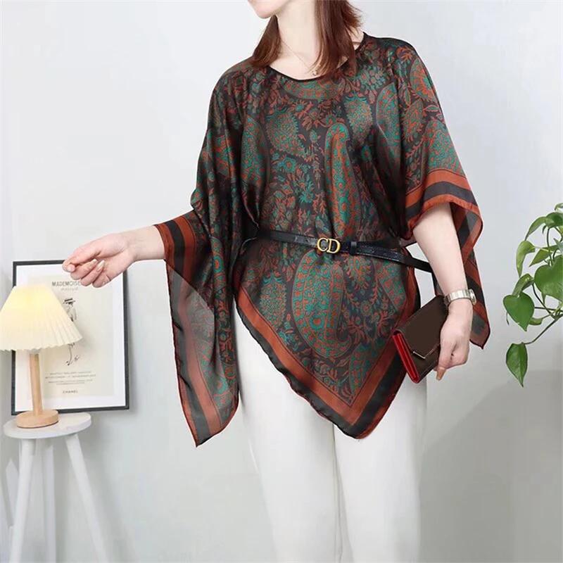 2025 Shawls Summer Beach Sexy Women Fashion Print Chiffon Smock Bikini Cover Up Loose Blouse Sunscreen Comfortable Poncho Hot