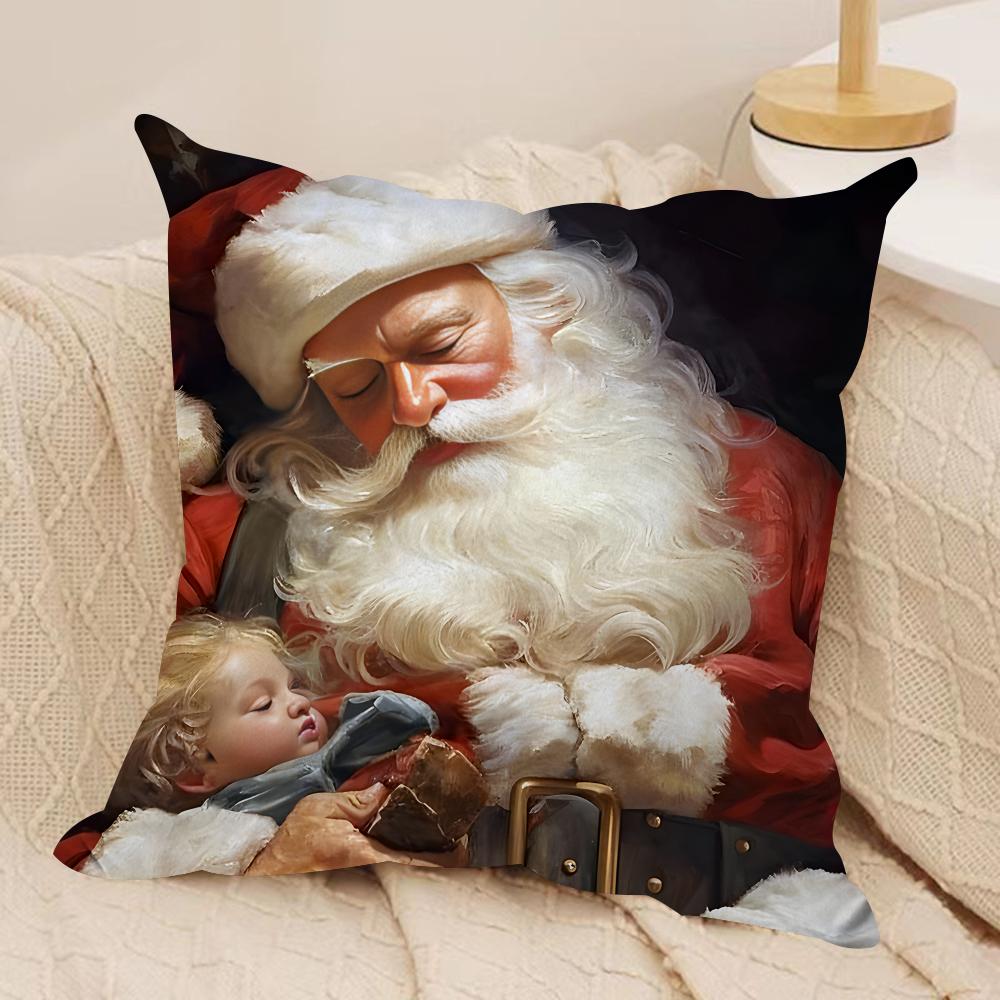 Santa Claus Christmas Cushion Cover Silky Short Plush Invisible Zipper Dustproof Sofa Pillow Case For Home Decor