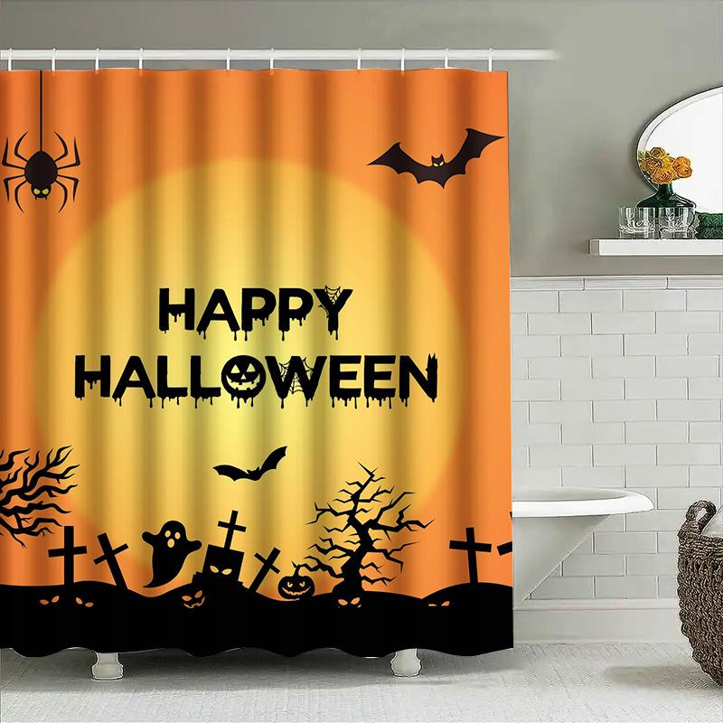 

1Pchalloween Black Bat Tree Skull Shower Curtain Spooky Bathroom Decor Dark Gothic Design W60H190(CM)-1 Pcs