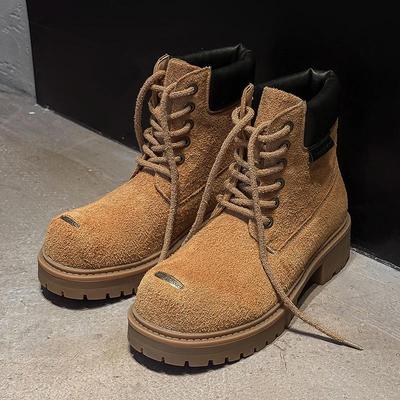 Mickey Yellow Męskie Retro Buty Motocyklowe Martin z Grubymi Podeszwami Zwiększające Wzrost