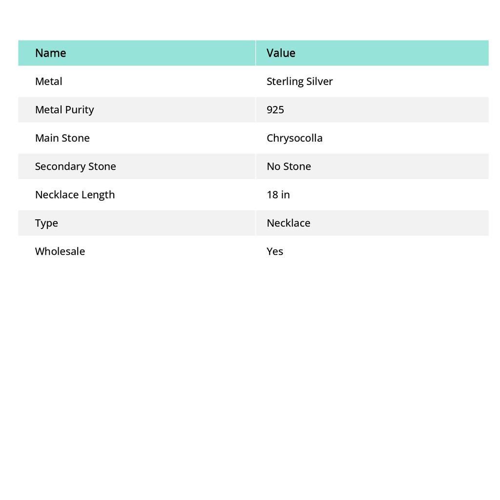 Chrysocolla Handmade 925 Sterling Silver Jewelry Necklace 18" M7R65