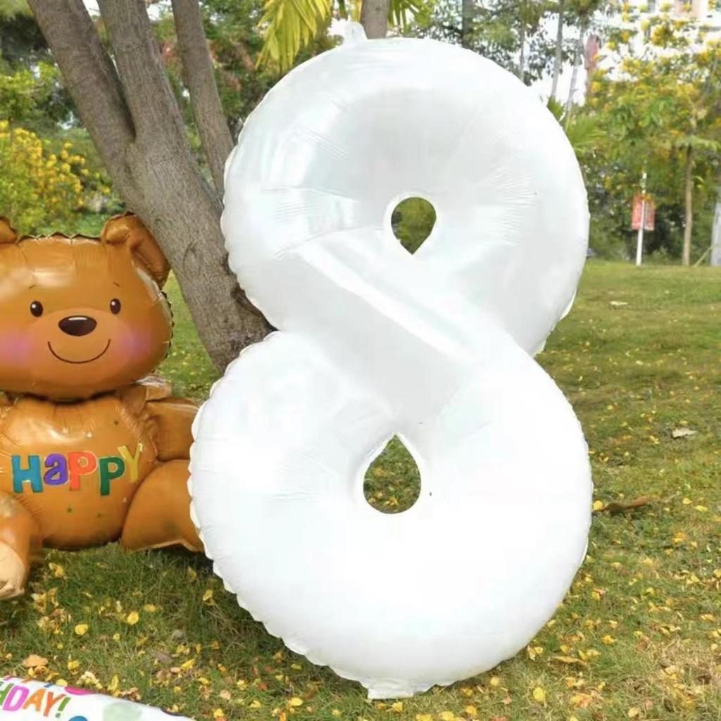 32-Inch Large White Number Aluminum Foil Balloons for Children's Birthday and Party Decorations