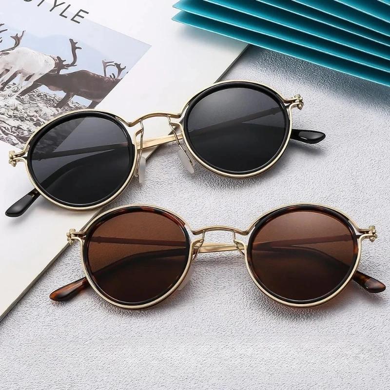 Round Metal Punk Sunglasses UV400 Protection Unisex Retro Classic High End Travel Driving Glasses Stylish Durable