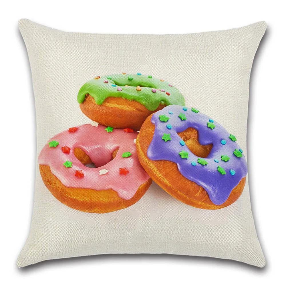 Food Donuts Printed Cushion Cover Decorative Home Sofa Cotton Linen Pillow Cover Chair Car Pillowcase 45X45Cm Fundas De Cojin