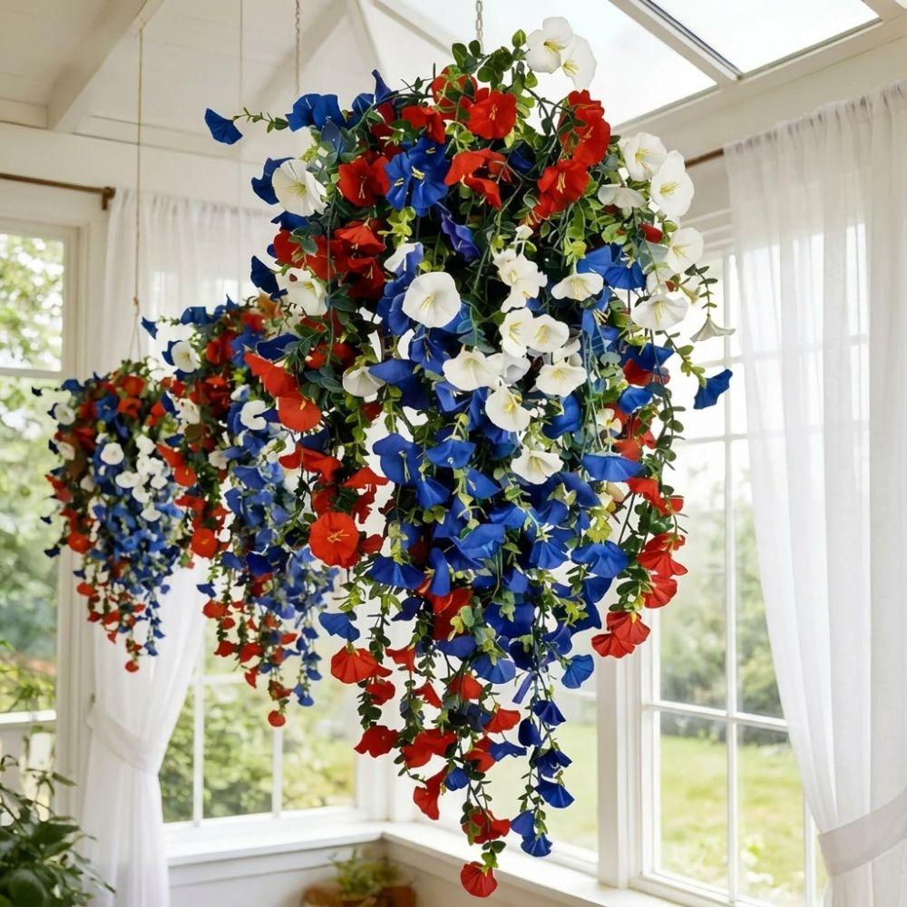 Colorful Artificial Morning Glory Flowers Plastic Morning Glory Branch Green Plants Living Room