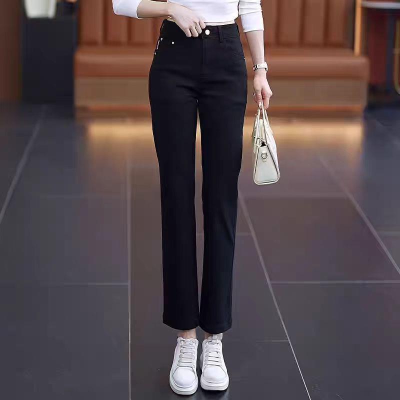 

Black High-Waist Slimming Cigarette Jeans - Spring/Autumn 2026, Plus Size, Solid Color, Versatile, with Buttons 26 [80-90 lbs] чорний