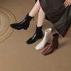 Fashion Square Head Short Boots Women's 2025 Autumn and Winter New Soft Sole Fashion Versatile Thick Heel Chelsea Thin Boots Women