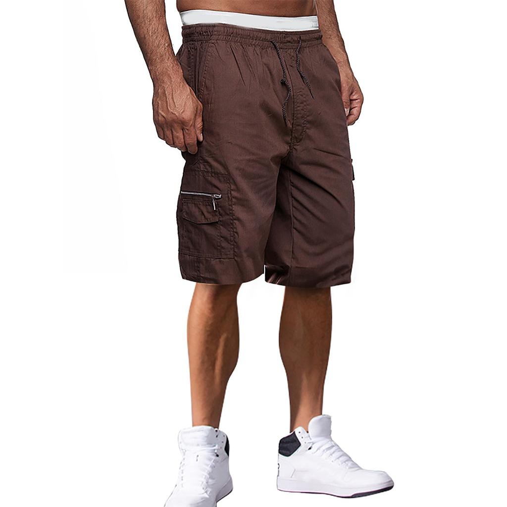 Men's Drawstring Belted Multi-pocket Cargo Shorts