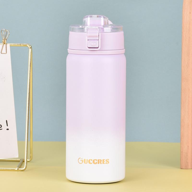 Stainless Steel Non-printing Thermos Cup High Appearance Level Ins Wind Bounce Cup Straight Drink Silicone Handle with Tea Separator Cup