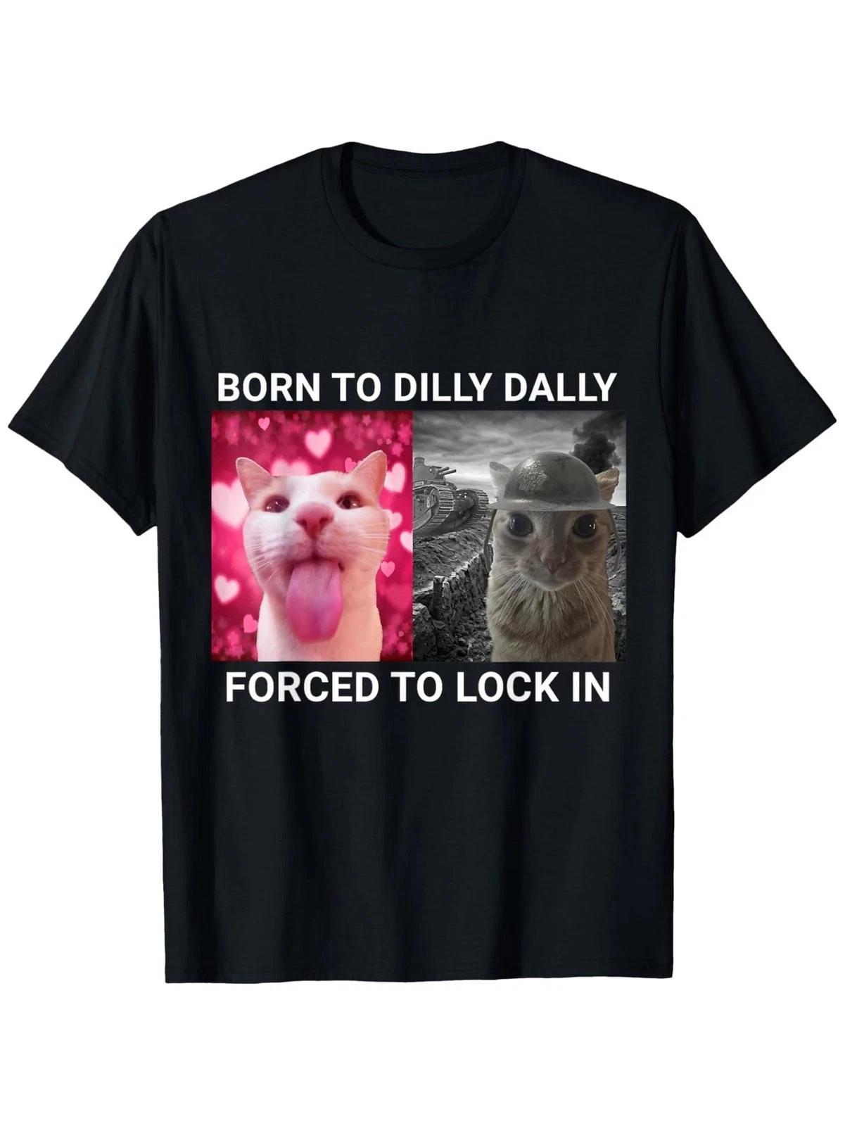 

Born to Procrastinate, Forced to Wear Cat Meme T-Shirt, Unisex All-Season Casual S