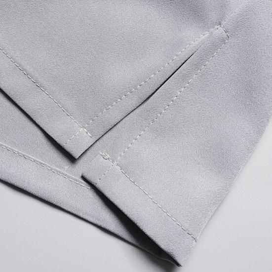 2Pcs/Set Men Suit Stand Collar Short Sleeve Single Breasted Shirt Elastic Waist Long Pants Set Solid Color Loose Fit Leisure Outfit