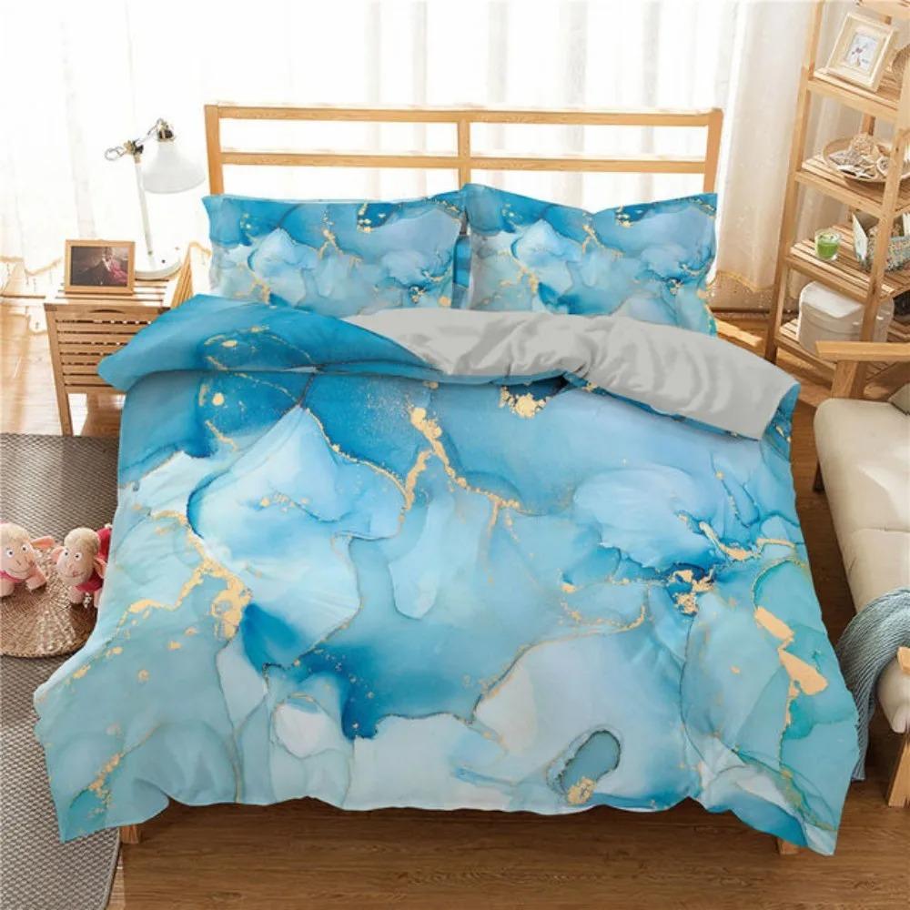 Comforter Bedding White And Black Marble 3 Piece- Luxury Microfiber Down Comforter With Zipper Closure