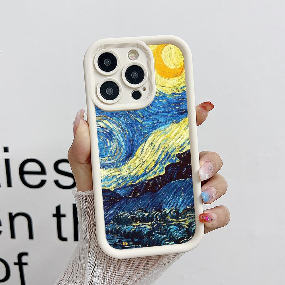 Abstract Oil Painting Phone Case for iPhone 17 16 15 14 13 12 11 Air Pro Max Plus White Soft TPU Shockproof Cover