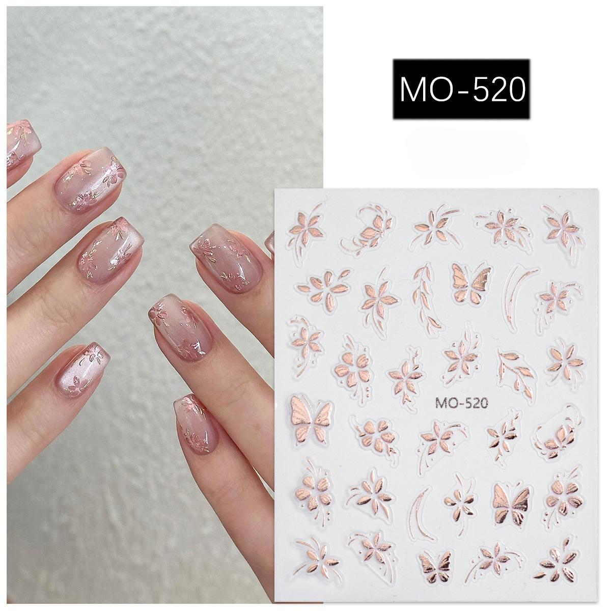 

New Relief Flower Manicure Sticker Retro Texture Gilded Hand-painted Three-dimensional Gold Stamping Flowers Golden Three-dimensional Camellia T278-bronzing flowers 520-rose gold