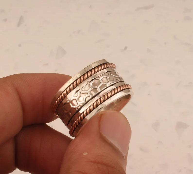 Spinner Band Ring, 925 Sterling Silver Ring, Handmade Ring, Two Tone Ring, Bohemian Ring, Statement Ring, Anniversary Ring, Unisex Ring