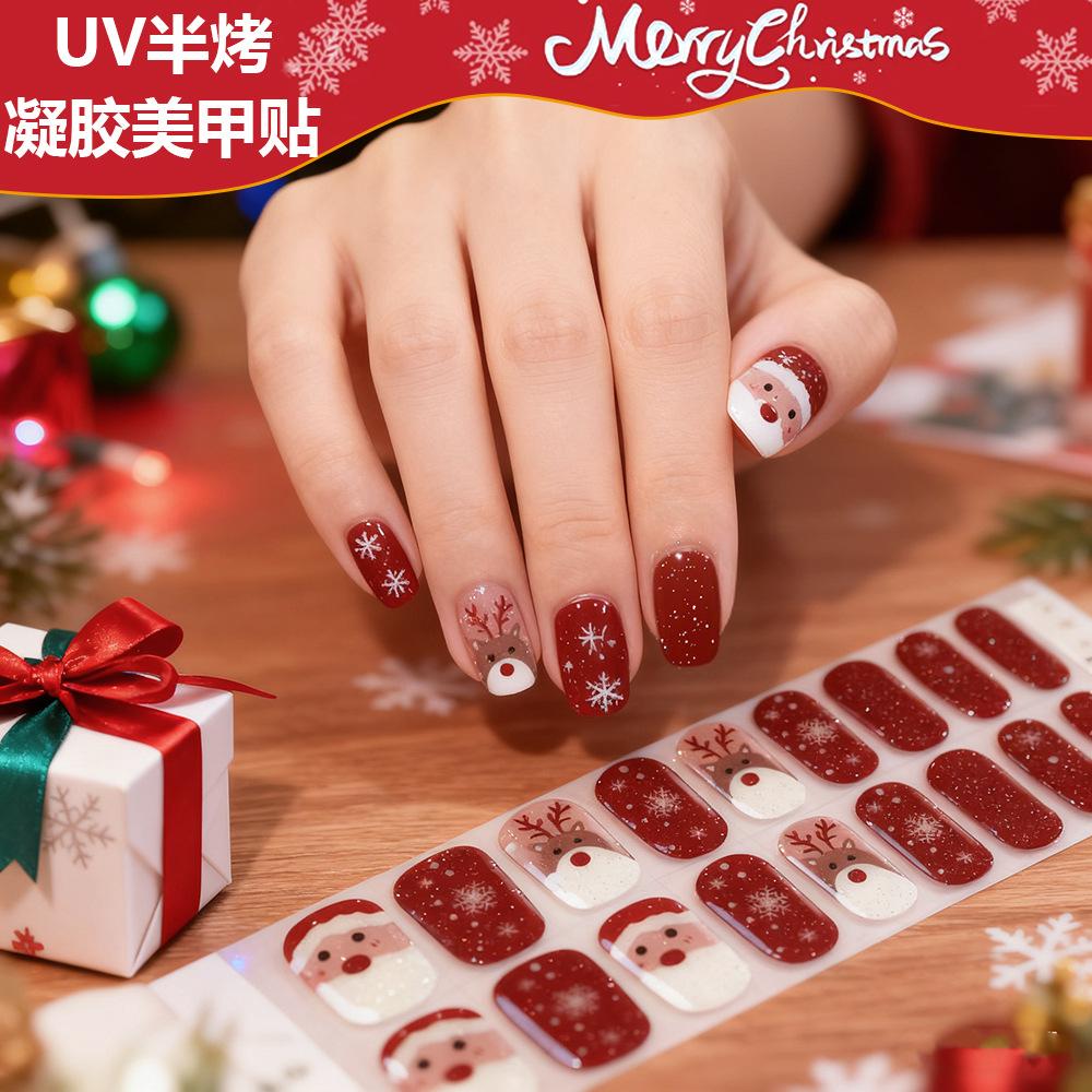 20 Pcs Halloween Christmas UV Semi Cured Gel Nail Stickers Self Adhesive Long Lasting Popular Nail Art Wraps