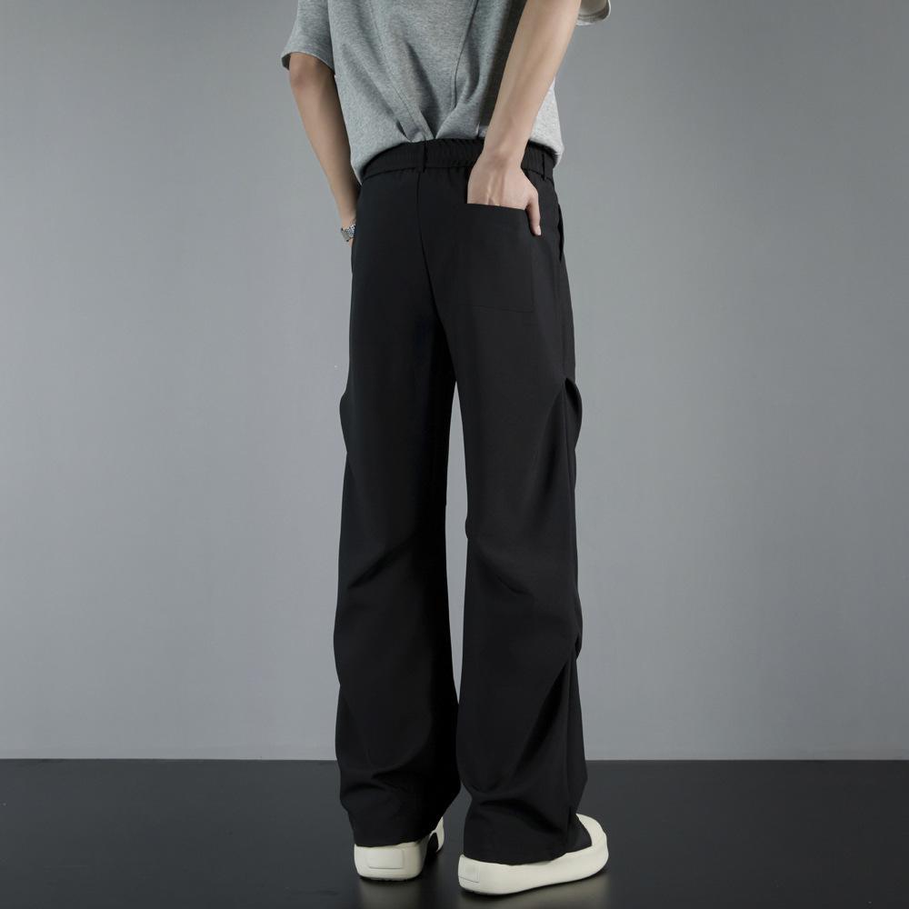 American Drape Pleated Design Paratrooper Pants Men's Loose Casual Straight High-end Black Trousers Long Pants Men