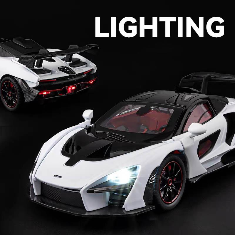 New 1:24 McLaren Senna Supercar Scale Car Model Alloy Vehicle Diecast Metal Sound Light Collectible Childrens Birthday Toy Car Gift